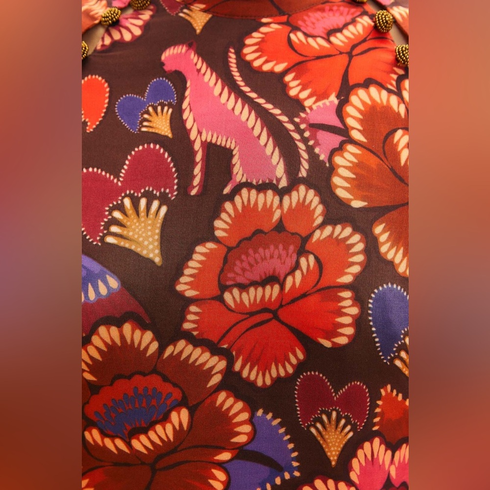FARM Rio Floral Long Sleeve Dress - Red Brown Purple - Picture 7 of 12